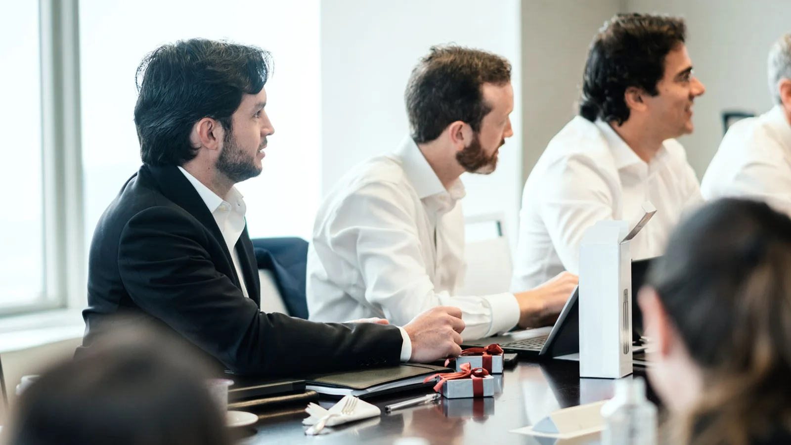 Colleagues collaborating during a business meeting